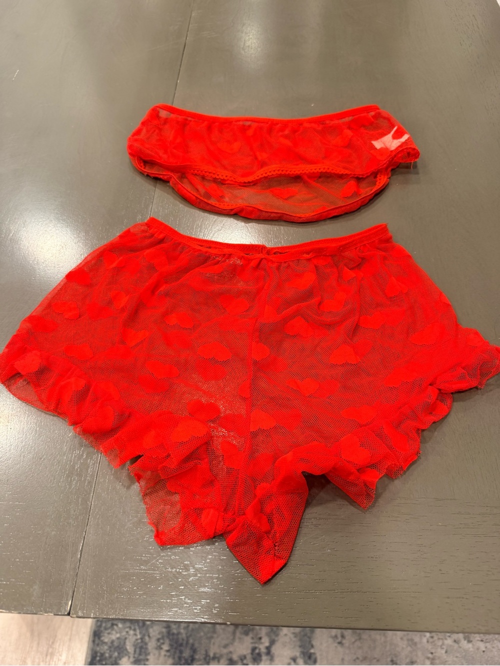 Red Sheer Ruffle Lingerie Set